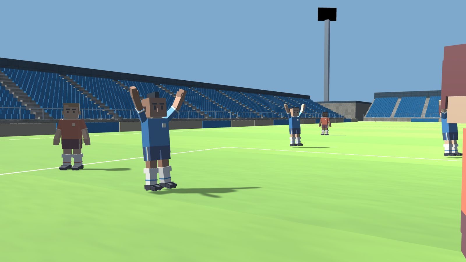 Blocky players celebrating a goal