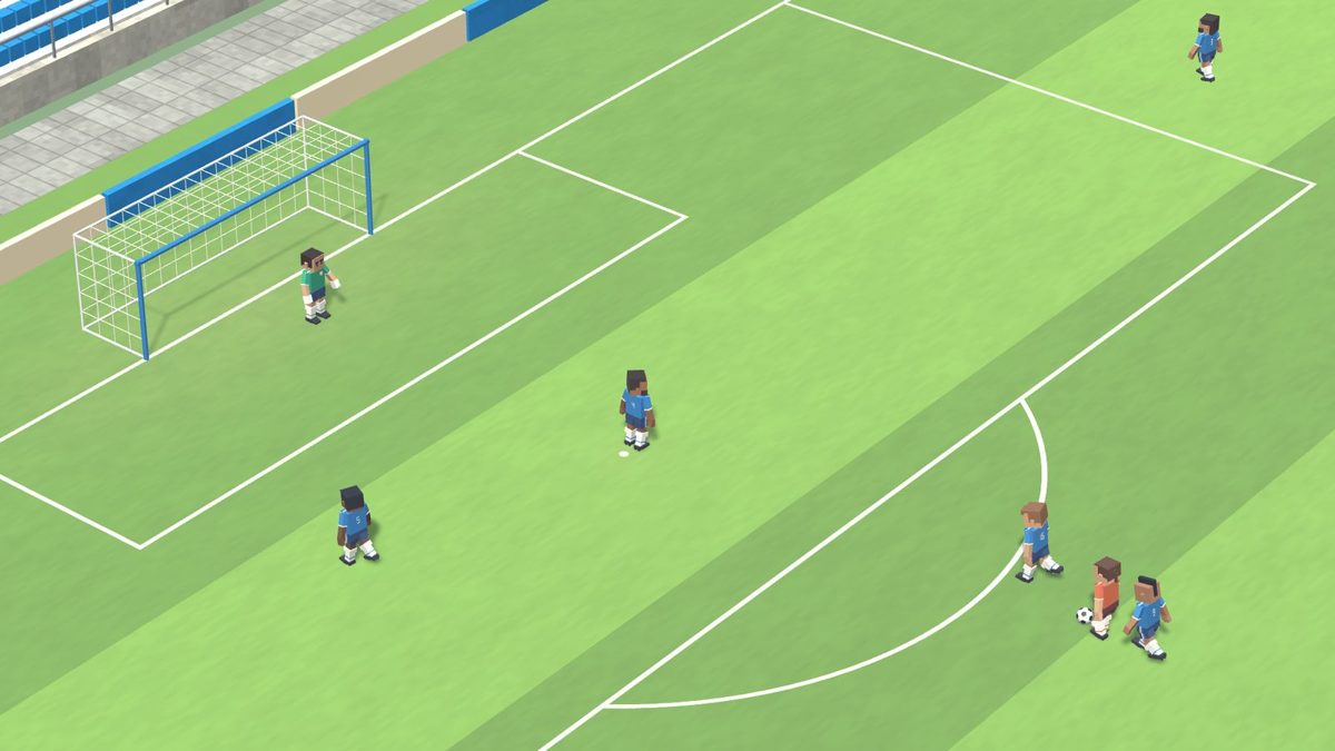 Blocky players in front of goal
