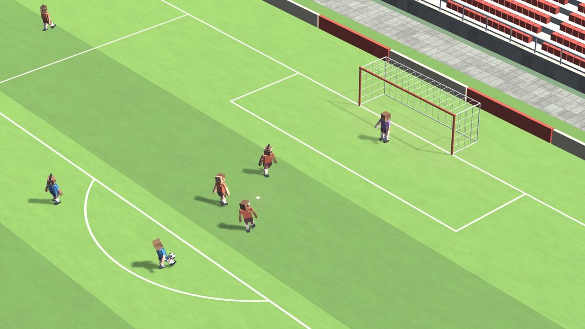 Aerial view of an 11-a-side match on a blocky pitch